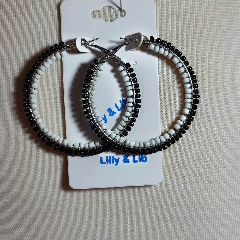 Lilly & Lib Black and White Beaded Hoop Earrings